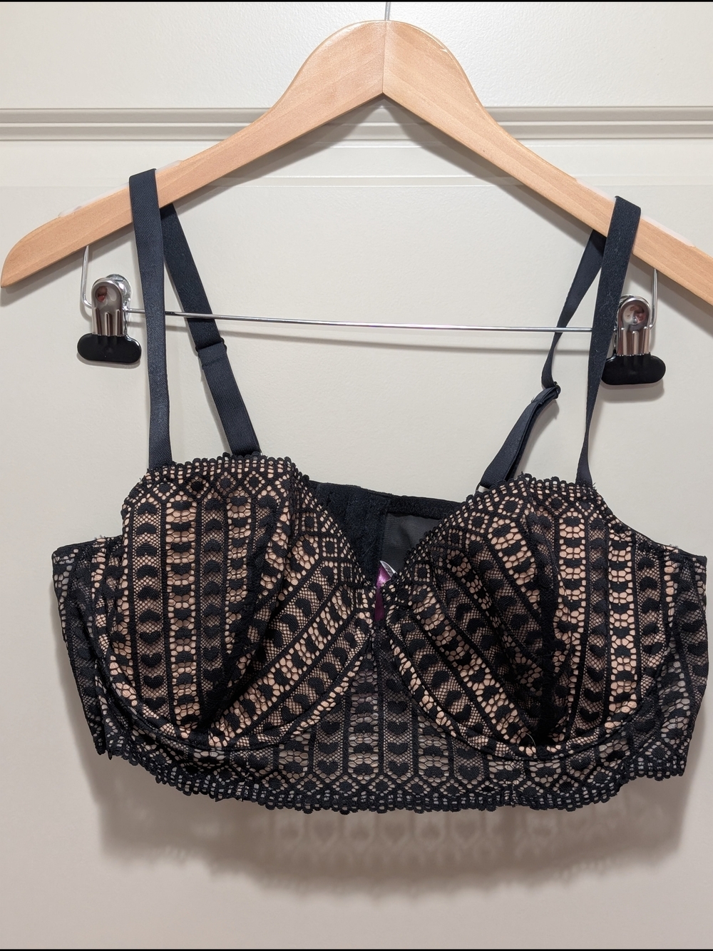 Adore Me Black Lace Longline Bralette with Nude Lining